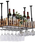 Top Shelf Ceiling Wine Rack With Wall Mounted Rustic Wood And Steel Glass Bottle Dispenser Hanging Storage Racks For Modern Home Bar Decor Awesome Vibes with wine bottles and glasses