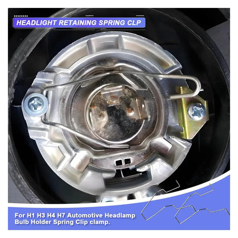 Close-up of Stainless Steel Beefy Car Bulb Clips For Headlights H1 H3 H4 H7 Universal Retainer in headlamp holder