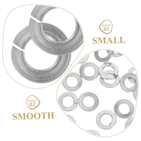 100 Pcs Stainless Steel Split Design Spring Washers Lock Washers Kit For Repairs With Heavy Duty Anti Loosening, Surface Protection, And High Strength Fasteners Set For Home, Garage, Auto, And DIY Equipment Projects, small smooth washers