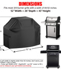 52 Inch Heavy Duty Grill Cover For Outdoor BBQ Gas Grills, Waterproof, protecting a gas grill, dimensions for fitting shown
