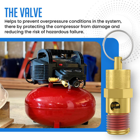 Image of Two Pack One Quarter Inch NPT Male Brass Air Compressor Pressure Relief Valves, 200 PSI Overpressure Safety Valve for tanks.