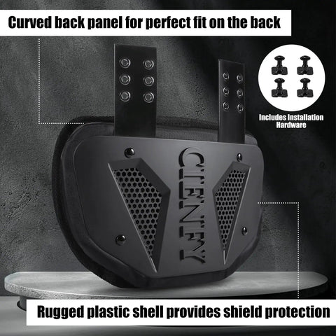 High Impact Football Back Plate For Shoulder Pads Universal Youth And Adult Protection with ergonomic curved foam core.