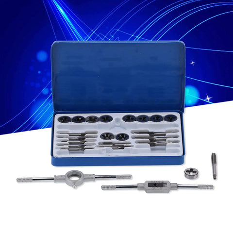 Pro Grade Hard Alloy Steel Tap Die Kit For Thread Repair, Manual Wrench Set, Tough As Nails Industrial Tools For Mending Male And Female Threads, Precision, Heavy Duty, All Purpose Thread Repair Kit in blue case