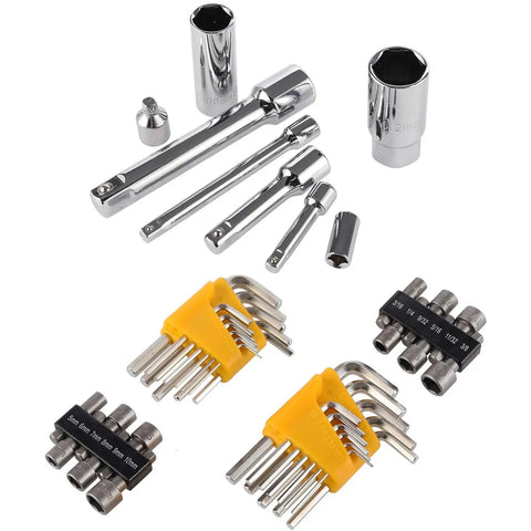 205 Piece Mechanics Tool Set With Sockets Wrenches Hex Keys Pliers And Screwdriver Bits In Sturdy Box Organizer displayed