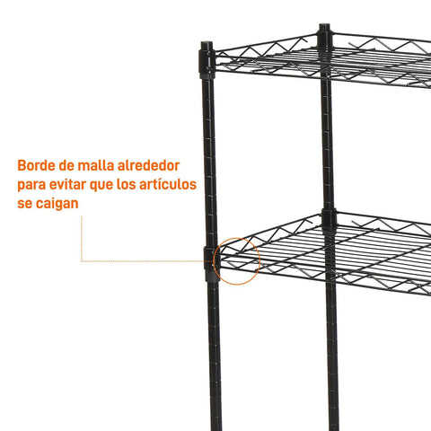 Close-up of the sturdy mesh guardrails on the Hassle Free Five Tier Floor Standing Carbon Steel Storage Rack.