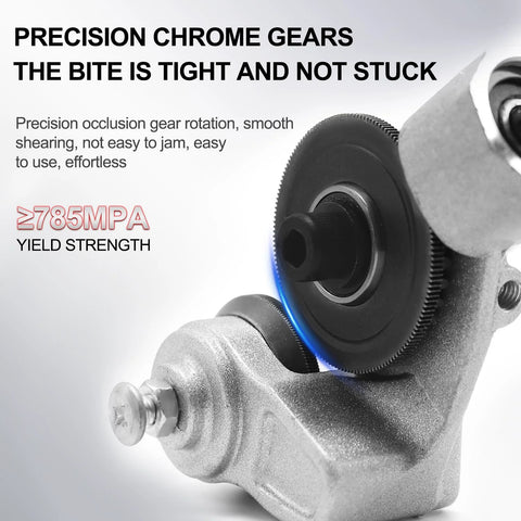 Close-up of Jikbeed metal nibbler drill attachment with steel body for cutting flat metal sheets 21 gauge and thinner