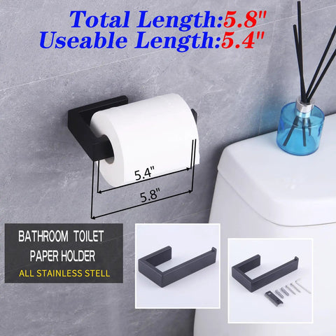 Matte Black 2 Piece Bathroom Accessory Set With Durable SUS 304 Stainless Steel Toilet Paper Holder Wall Mount Installed