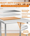 Illustration of Mobile 30 By 24 Inch NSF Stainless Steel Workbench with round corners and layer details, in a kitchen setting.