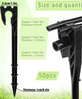 50 Pack 8 Inch Hose Hold-Down Anchor Stakes For 1/2 Inch, 1/4 Inch, And 5/32 Inch Drip Tubing showing size, diameter, and quantity