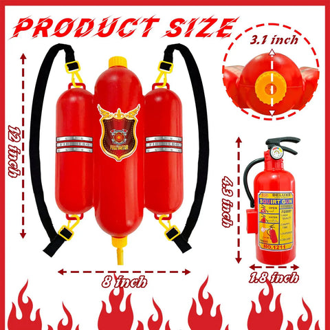 Super Cool Firefighter Water Gun Backpack Set for Kiddos Includes Long Range Hose Shooter and Mini Fire Extinguisher Squirter Hella Fun Summer Blast Kit for Kids Pool Parties and Yard Hangouts
