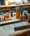 Professional Anodized Aluminum Architectural Scale Ruler With Rock Solid Precision Imperial Measurements 12 Inch on a drafting table.