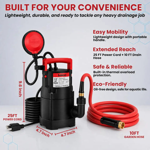 Tough As Nails Automatic Submersible Sump Pump With Float Switch Dumps Basements Fast Works Like A Charm Includes 10 Ft Hose heavy-duty design with hose and power cord