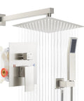 All In One 10 Inch Rainfall Shower Head With Handheld Kit, Wall Mounted Shower System With Pressure Balance Valve, Brushed Nickel Finish