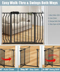 Extra Wide Baby Gate 53 to 57.5 Inches Black Pressure Mounted No Drill Auto Close Gate for Stairs Doorways and Hallways, open swing