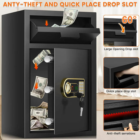 Beefy 5.8 Cu Ft Drop Safe Box For Business With Anti Theft Money Drop Depository, Lock And Slot, Digital Keypad And Spare Keys