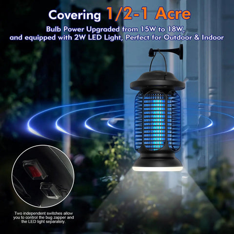 Outdoor And Indoor Bug Zapper With Waterproof Build And LED Night Light 18W Power 4000V High Voltage Electric Mosquito Trap