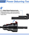 Pro Grade Conduit Reamer Kit With Bit Retention showed with metal blade replacements and hex key, suitable for half inch to one inch pipes.