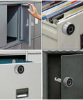 Heavy Duty Biometric Cabinet Lock With Bluetooth Digital Keyless Entry For Metal Storage Featuring Instant Swipe Capability Plus Twenty Unique Prints In A Sleek Two Centimeter Frame Helping You Ditch The Keys And Ride On Smooth Daily Access on gray lockers with open drawer view.