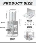 Heavy Duty DC Six Volt Worm Gear Motor Providing Ninety Rpm Low Speed And Beefy High Torque Via Fourteen Millimeter D Shaft Self Locking Design Made For Car Mods Home Tech And Robot Kits Includes Mounting Bracket And Screws For Fast Install Anytime, showing detailed product measurement.