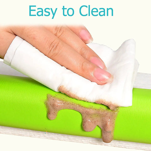 Cleaning a 78.7 Inch L Shaped Corner Protector Self Adhesive Foam Edge Guard with white cloth, showcasing easy maintenance.