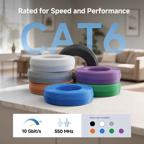 UL Listed 10Gbps In Wall Cat6 Cable 23 AWG Bare Copper Solid Bulk Ethernet Cord multiple colors for home and office networking