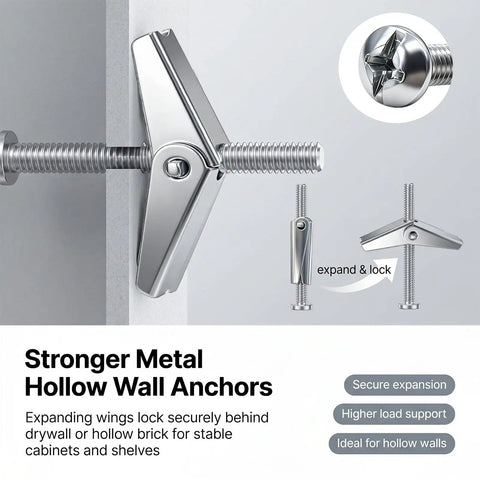 Heavy Duty Toggle Bolt Kit 192 Piece Drywall Anchors And Screws Set With Wing Nuts Washers Spacers One Eighth Inch For Tough As Nails Mounts In Walls And Ceilings, metal wall anchor expanding behind drywall