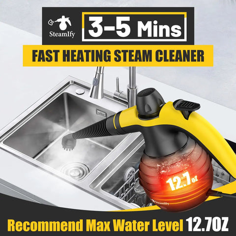 Powerful Handheld Steam Cleaner With 1050W Quick Heat In 3 To 5 Minutes cleaning a kitchen sink