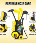 All-In-One Toddler Golf Set With Wheeled Cart For Indoor Outdoor Play showing 4 clubs and storage features