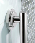 Close-up of 18 Inch Stainless Steel Chrome Bathroom Safety Grab Bar With No Slip Grip Pad, ADA Compliant, mounted on tiled wall