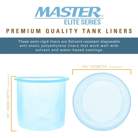 Disposable 2.8 Gallon Paint Pressure Tank Liners Pack Of 48 shown with dimensions and blue translucent material