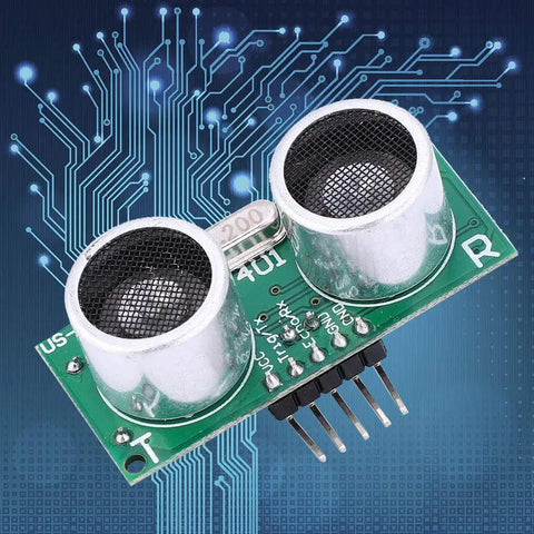 Front view of Top-Notch Ultrasonic Sensor Module with temperature compensation, for distance sensing, ideal for robotics projects.
