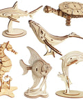 Six Piece 3D Wooden Sea Animals Puzzle Set For Adults And Teens Totally Eco Friendly 3mm Wood Brain Teaser And STEM Gift Build Hands On Fun With Dolphins Whales Turtles Sharks Seahorses And More At Home, wooden sea animal models