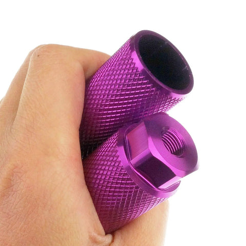 2 Pairs Aluminum Alloy Bike Pegs For Mountain Bikes Rear Stunt Pegs Three Eighths Inch Axle Fit 100 By 28 mm Purple