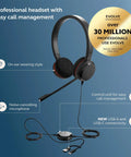 Evolve 20 Dual-Ear Wired Headset For Office And Work From Home With Crystal-Clear Calls, Noise-Canceling Microphone, Black, USB-C and USB-A Connectivity