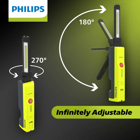 Slim Rechargeable LED Work Light With Magnetic Base And Hook, Pro Grade Dual Mode Spotlight 270-Degree and 180-Degree Tilt