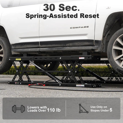 8,000-Lb Portable Car Lift With Heavy Duty Hydraulic Quick Jack For Sedans And SUVs lifting white SUV, side view