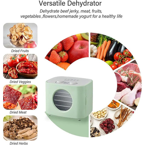 Built Tough 5 Tray Food Dehydrator With No Fuss Digital Timer And Precise Temperature Control Slick Stainless Steel Racks with dried foods.