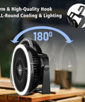 Portable Camping Fan With LED Lantern 8 Inch, Rechargeable 10000mAh Battery, 3 Speed, 180 Degree Rotating Head with Hook