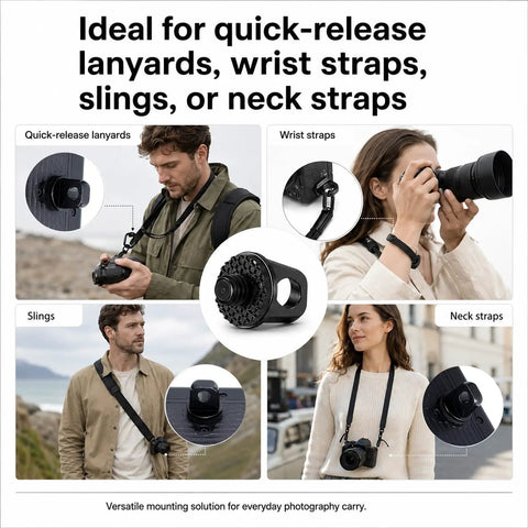 Two Pack 1/4-20 Camera Neck Strap Screws With Rubber Padded Eye Bolts Hella Secure Metal Holder Quick Swap for lanyards and straps.