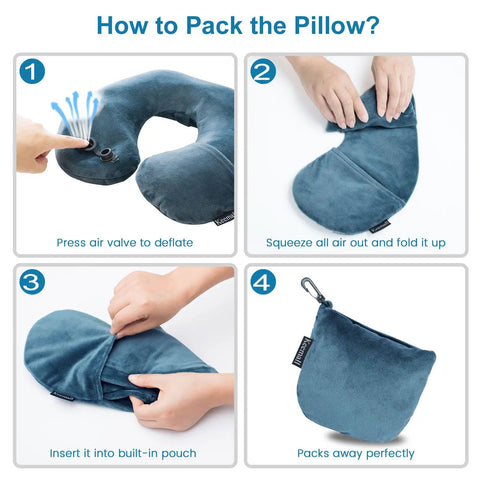Steps to pack Inflatable Travel Neck Pillow With Washable Pillowcase U Shaped Comfort For Airplane Train And Car Rides