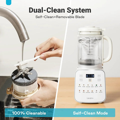 12 In 1 Nut Milk Maker With Detachable Design For Almond Oat Soy And Plant Milks In Minutes 50.7 Oz Capacity showing dual-clean system