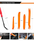 5-piece fastener removal tools with dimensions for car panel and bumper repairs, part of Must Have 725 Piece Car Push Retainer Clips And Auto Fasteners Kit With 23 Popular Sizes Nylon Bumper Fender Rivets Includes 10 Cable Ties And Remover For Toyota GM Ford Honda Chevy.