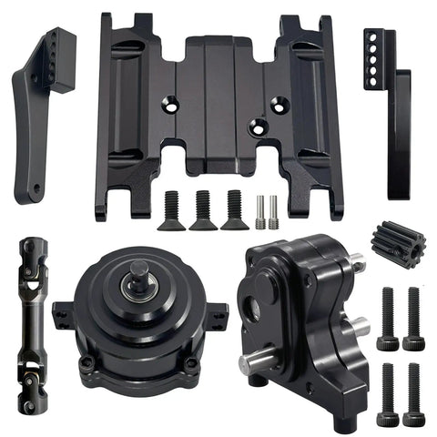 Front Planetary Gearbox And Transfer Case Skid Plate Set With Short Drive Shaft For 1x10 RC Crawler SCX10 II Chassis Black Upgrade