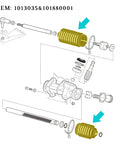 Diagram of steering rack and pinion dust boot for Club Car DS golf cart 1997 and newer, with labeled OEM 1013035 and 101880001.