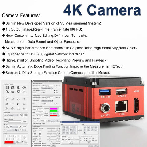 Bright And Dark Field Metallographic Microscope With 4K HD Measurement Camera, 6 Inch Stage, HDMI LAN And USB 3.0 Outputs, Plug And Play Pro Lab Tool For Precise Microstructure Analysis showing 4K camera interface and output ports