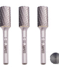 LU&MN SB-5 tungsten carbide burrs set of 3 cylindrical double-cut burrs, 1/2'' dia x 1'' length, 1/4'' shank.