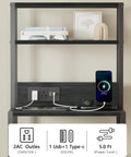 Solid Tall Nightstand With Four Open Shelves And Two Fabric Drawers Ultimate Bedside Station showcasing built-in power outlet and charging features.