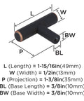 Oil Rubbed Bronze Cabinet Knob 1-15/16 Inch Length dimensions chart, contemporary drawer knob, bar pull style with warm copper highlights