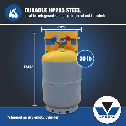 Pro Grade 30 Lb Refrigerant Recovery Cylinder Built From Durable HP295 Steel Featuring Bold Yellow And Gray Powder Finish For Zero Hassle Ac Service And Hella Secure Storage