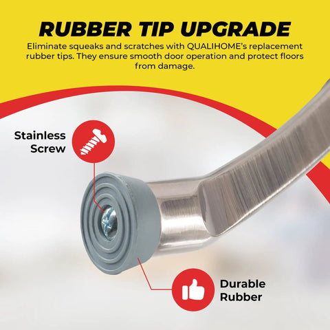 Door Stopper Replacement Rubber Tips for Kickdown and Drop Down Doors, Ribbed Foot for Positive Hold, gray with screw detail.